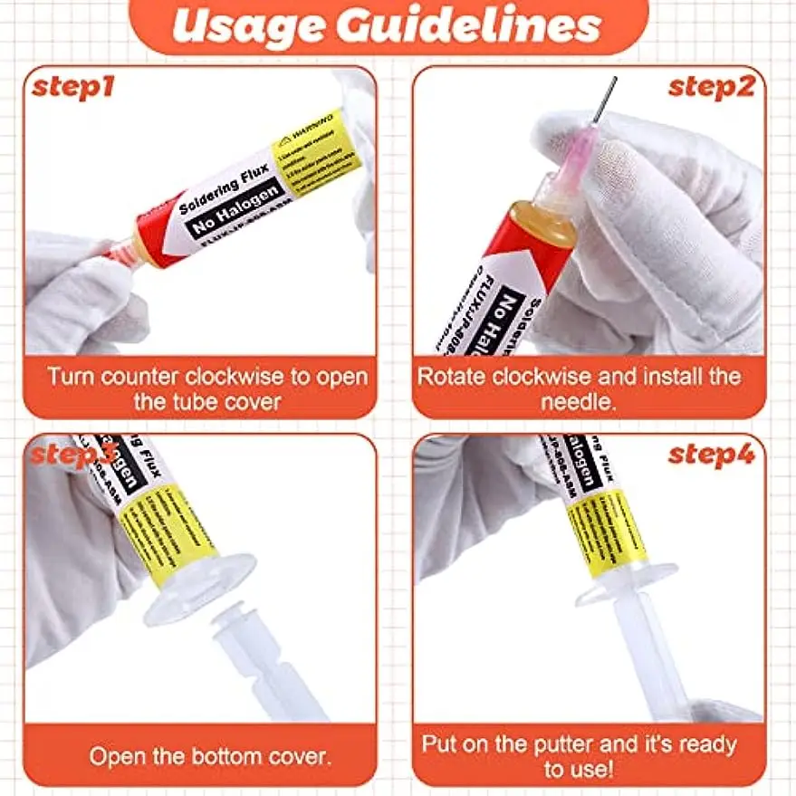 Treela 10ml JPT808 No Clean Solder Flux Paste 10cc Tacky Soldering Flux 40ml Pneumatic Dispenser with Plunger and Dispensing Tip