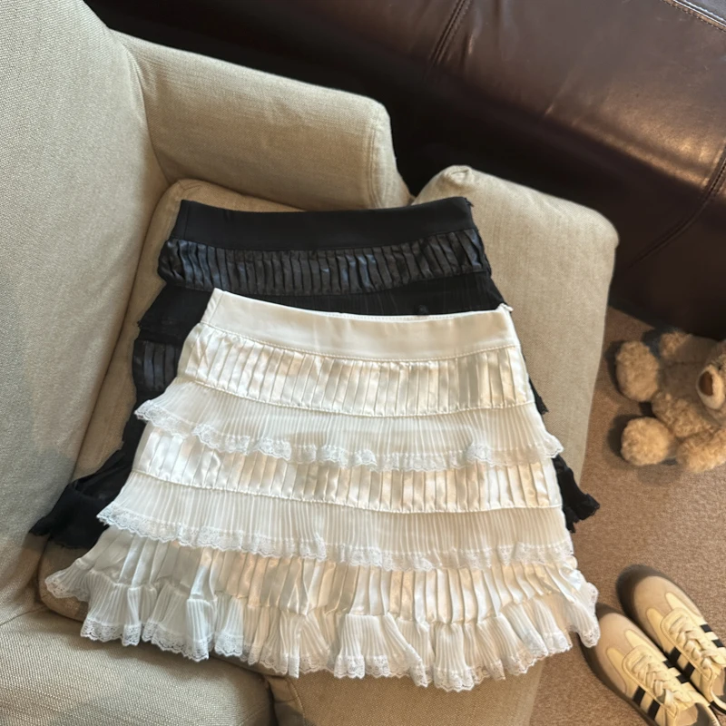 

Women's Summer Sweet Patchwork Lace Ruffles Mini Skirt Lady Streetwear High Waist A Line Cake Skirt