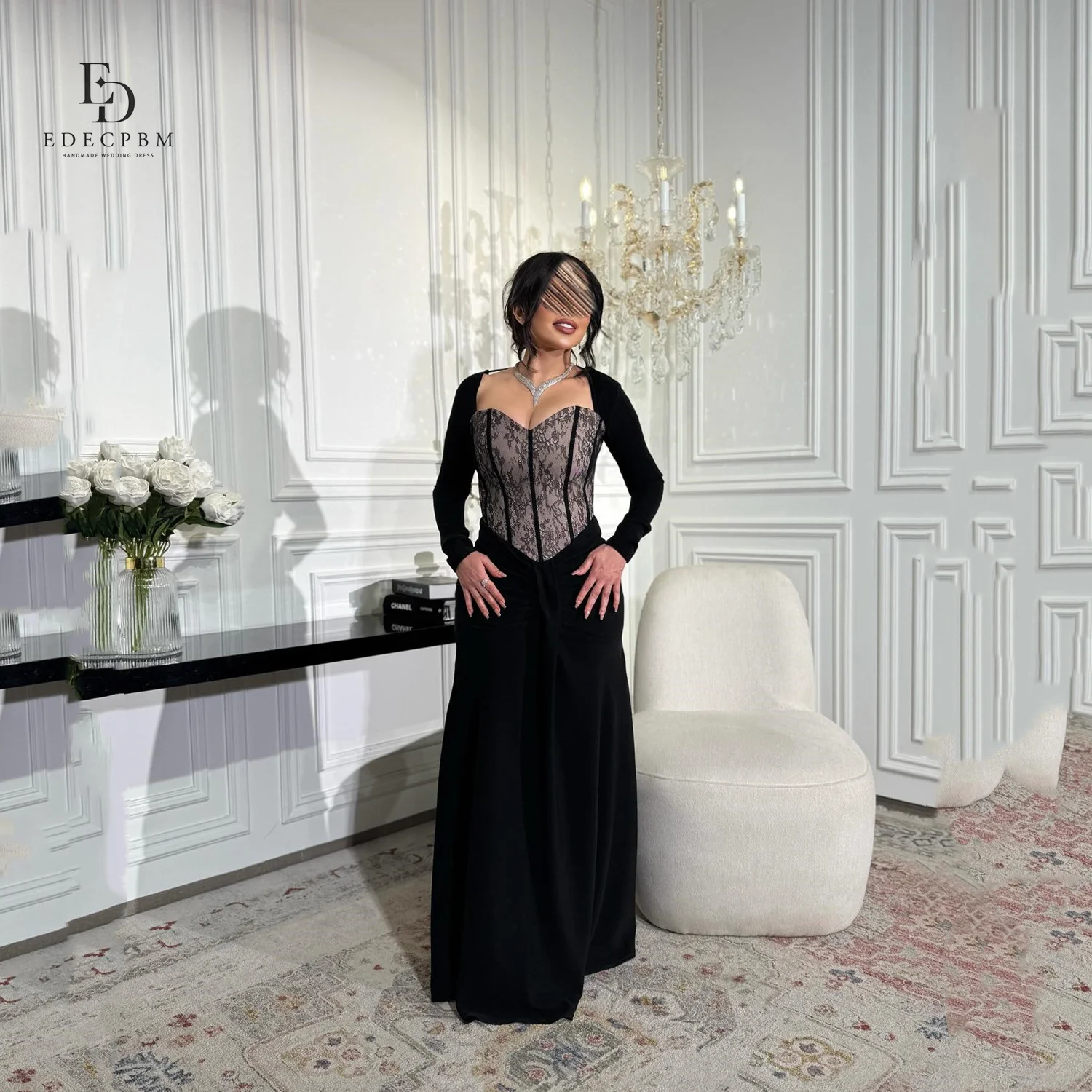 EDECPBM 맞춤형 우아한 여성 웨딩 파티 드레스 레이스 머메이드 프롬 드레스 이브닝 가운 블랙 갈라 드레스