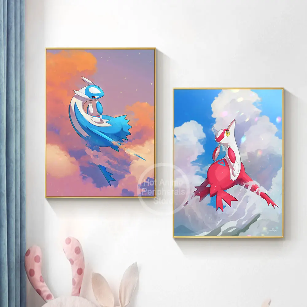 Canvas Painting Anime Pokémon Latios & Latias Sky Poster Peripherals Kawaii Picture Wall Decorate for Modern Children's Bedroom