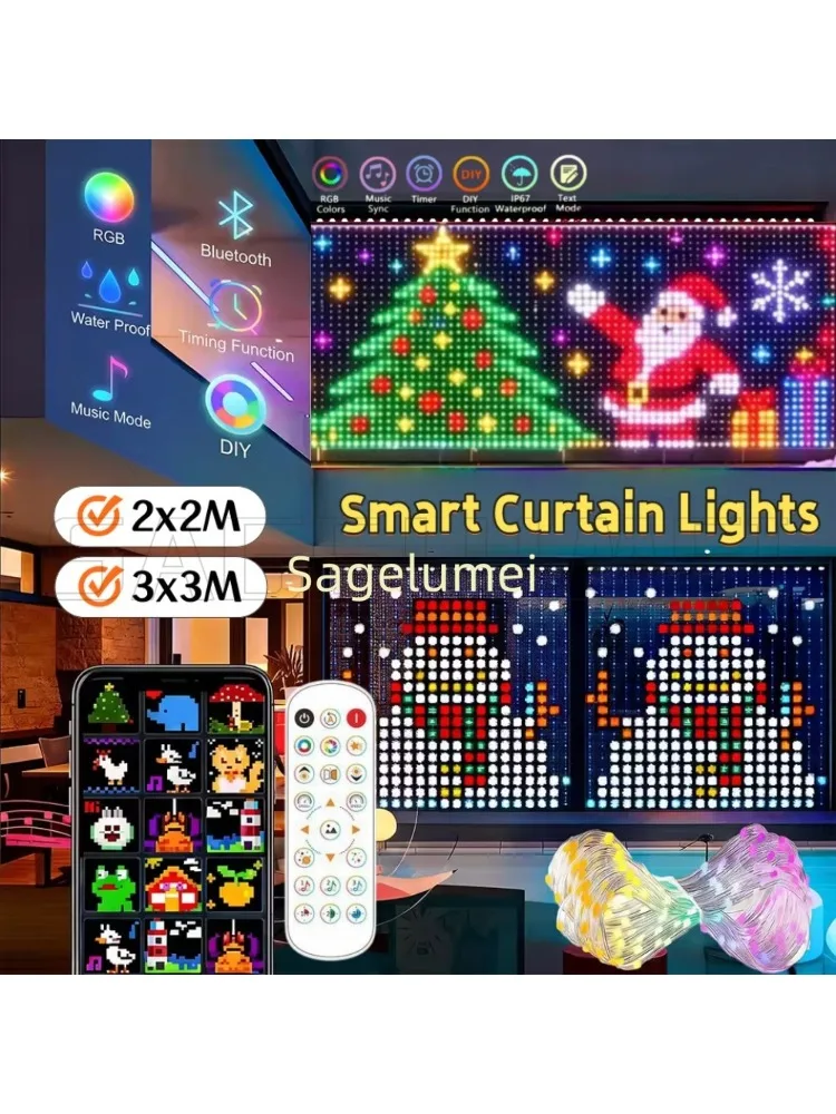1 szt. 256/400 LED Inteligentne Lampki Zasłonowe RGB z Zdalnym Sterowaniem Aplikacją, Synchronizacją z Muzyką, Dynamicznym Efektem DIY do Dekoracji Ściennych Wewnętrznych i Zewnętrznych na Boże — 2