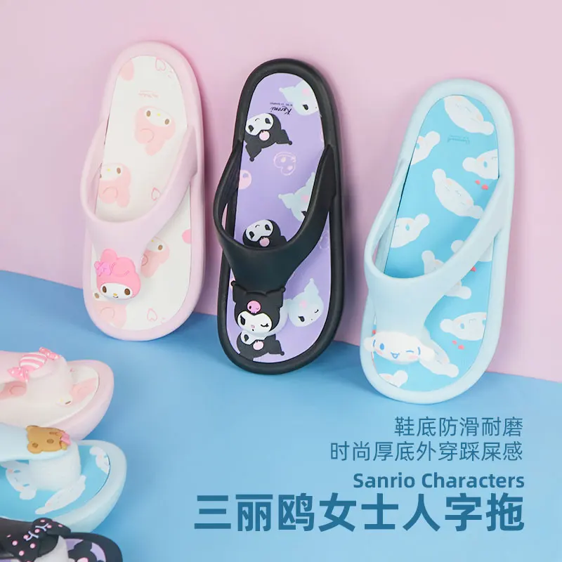 

MINISO Genuine Authorised Sanrio Series Women's Flip Flops Melody Kuromi Cinnamon Dog Non-slip Comfortable Cute