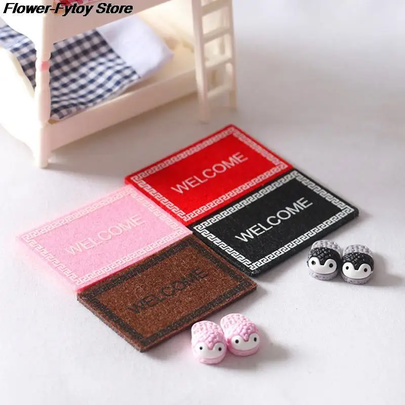 1:12 Dollhouse Miniature Floor Decoration Welcome Carpet Mini Slippers Doll House Accesssories For Dollhouse Decals