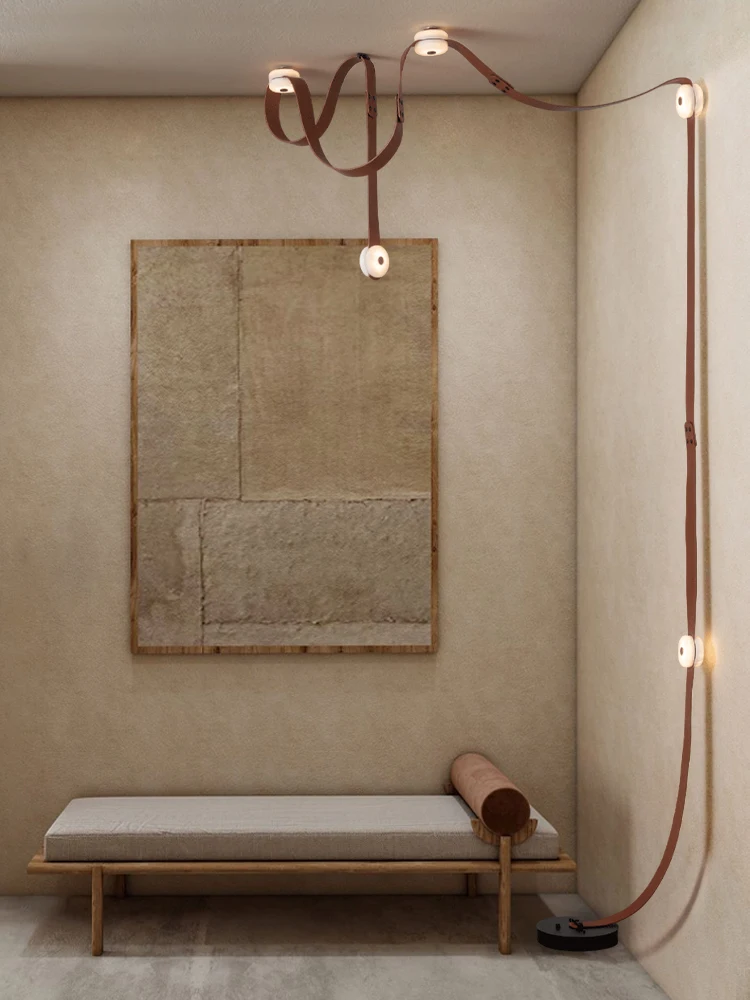 2025 Trendy Long Flexible Leather Strap Marble LED Chandelier Lighting Suspension Luminaire Hanging Light Lampen For Living Room