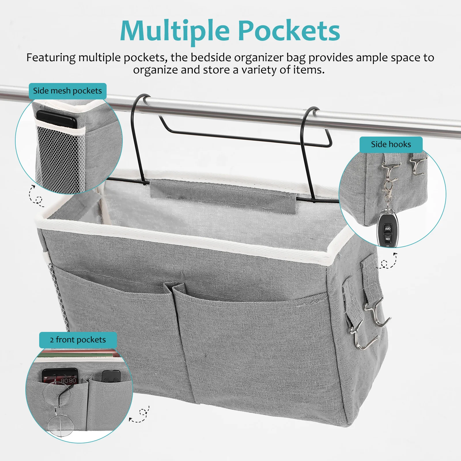 

Space Saving Hanging Storage Pouch Strong Iron Frame Bed Rail Organizer for Bedroom Dorm Hanging Storage Bag