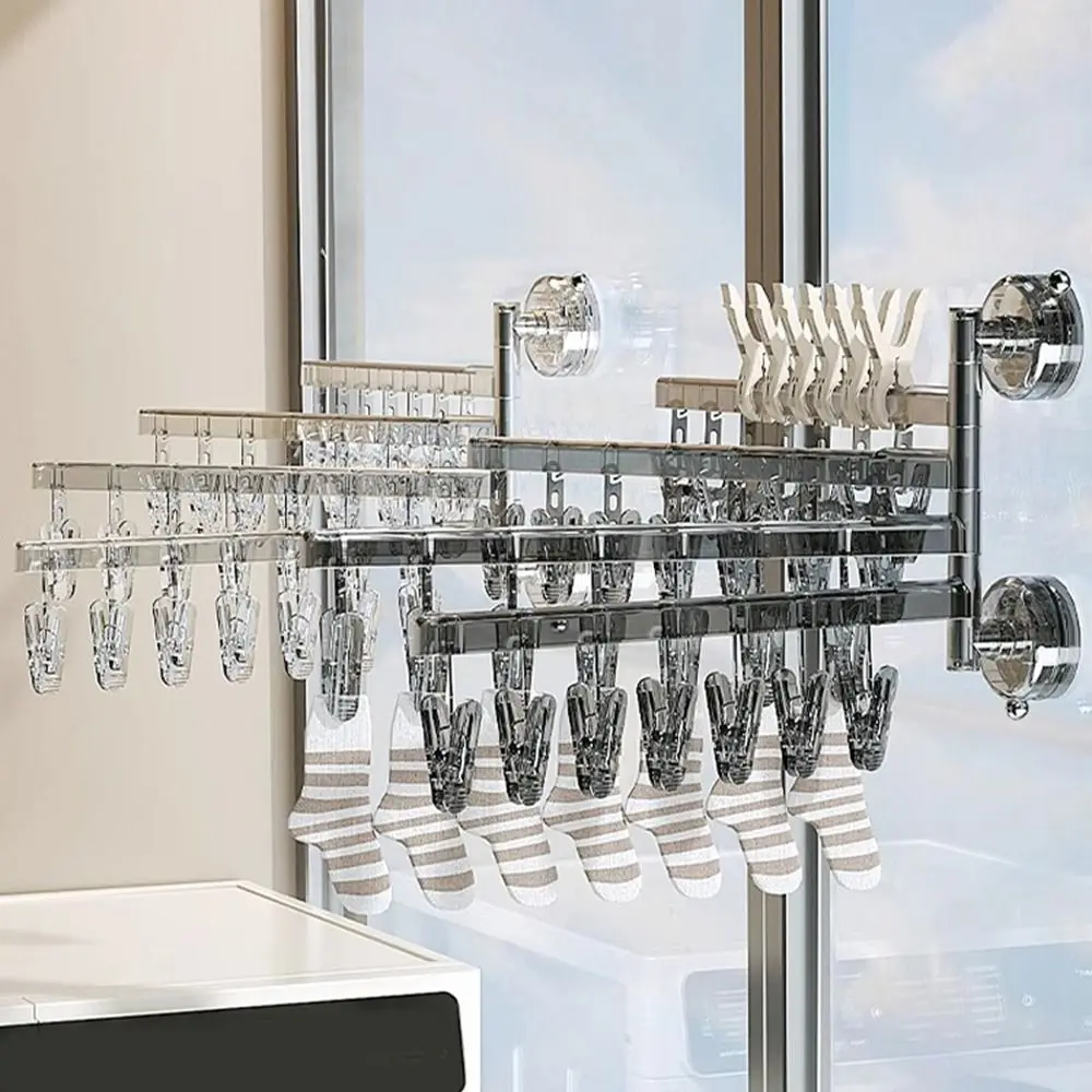 

180 ° Rotation Suction Cup Folding Sock Clip Anti-slip Large Capacity Socks Drying Rack Space Saving with Multiple Clips