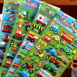 6 fogli 3D Bubble Sticker Car Truck aereo traffico impermeabile Cartoon Anime adesivi per ragazza ragazzo bambini divertenti giocattoli educativi