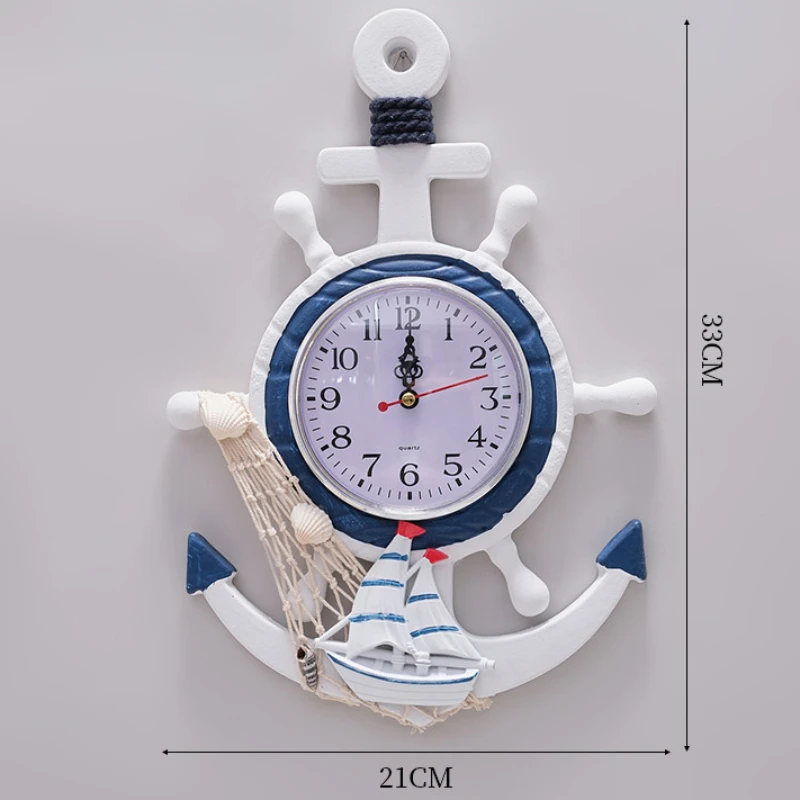Mediterranean Style Blue White Ship Rudder Anchor Creative Personality Wall Clock Electronic Watch Decoration Navigation Clock