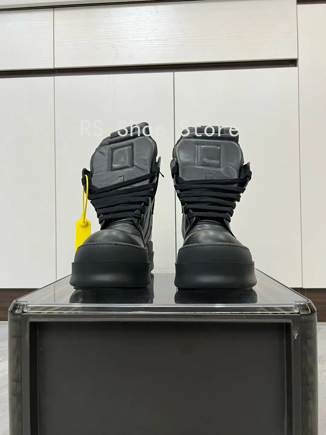 Ro الكلاسيكية مصمم الرجال حذاء النساء حذاء رياضة كامل جلد أسود حذاء بوت بطول الكاحل عالية أعلى حذاء كاجوال سستة 6 سنتيمتر سميكة وحيد الأحذية