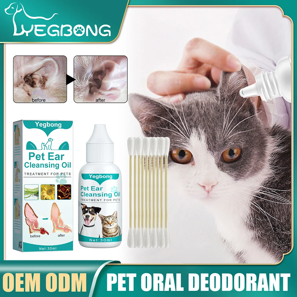 Obat penghilang tungau telinga anjing 30ml, minyak anti-kutu untuk perlengkapan pembersih hewan peliharaan