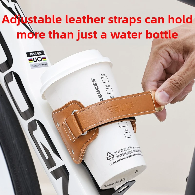 Image of ESLNF Fahrrad-Flaschenhalter, 58 g, Retro-Leder, Aluminiumlegierung, verstellbare Breite, Wasserbecherhalter für Mountain Road Faltrad