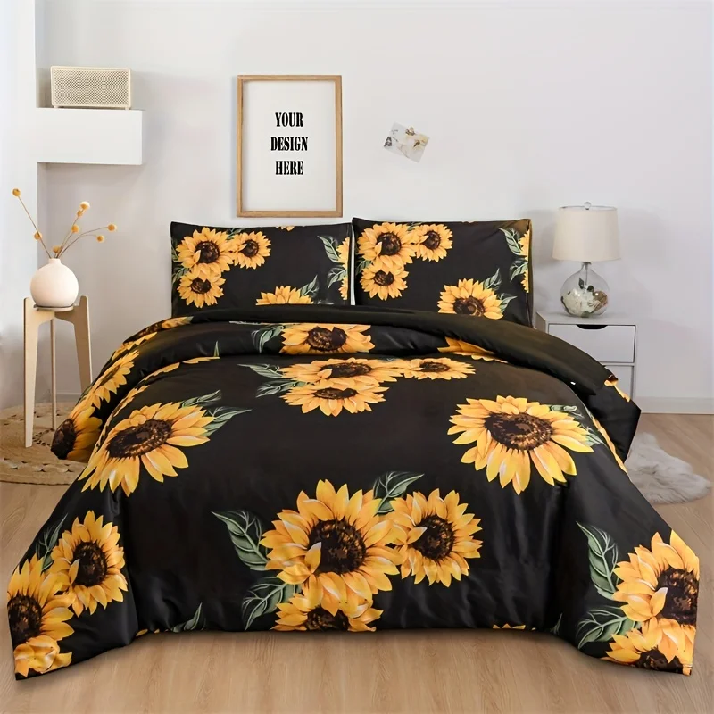 3D floral Duvet Cover Size for Women Yellow Flowers Bedding Set Sunflower Pattern Decor 1 Duvet Cover 2 Pillowcases