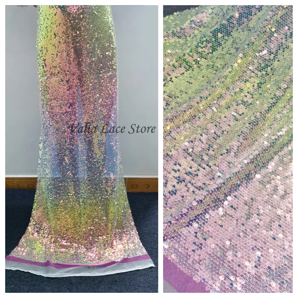 Regenbogen-Mesh-Stoff mit Farbverlauf, glänzendes Material, Pailletten-Fischschuppen-Stoff für Anzug, DIY, Nähen, Basteln, Kleidungszubehör