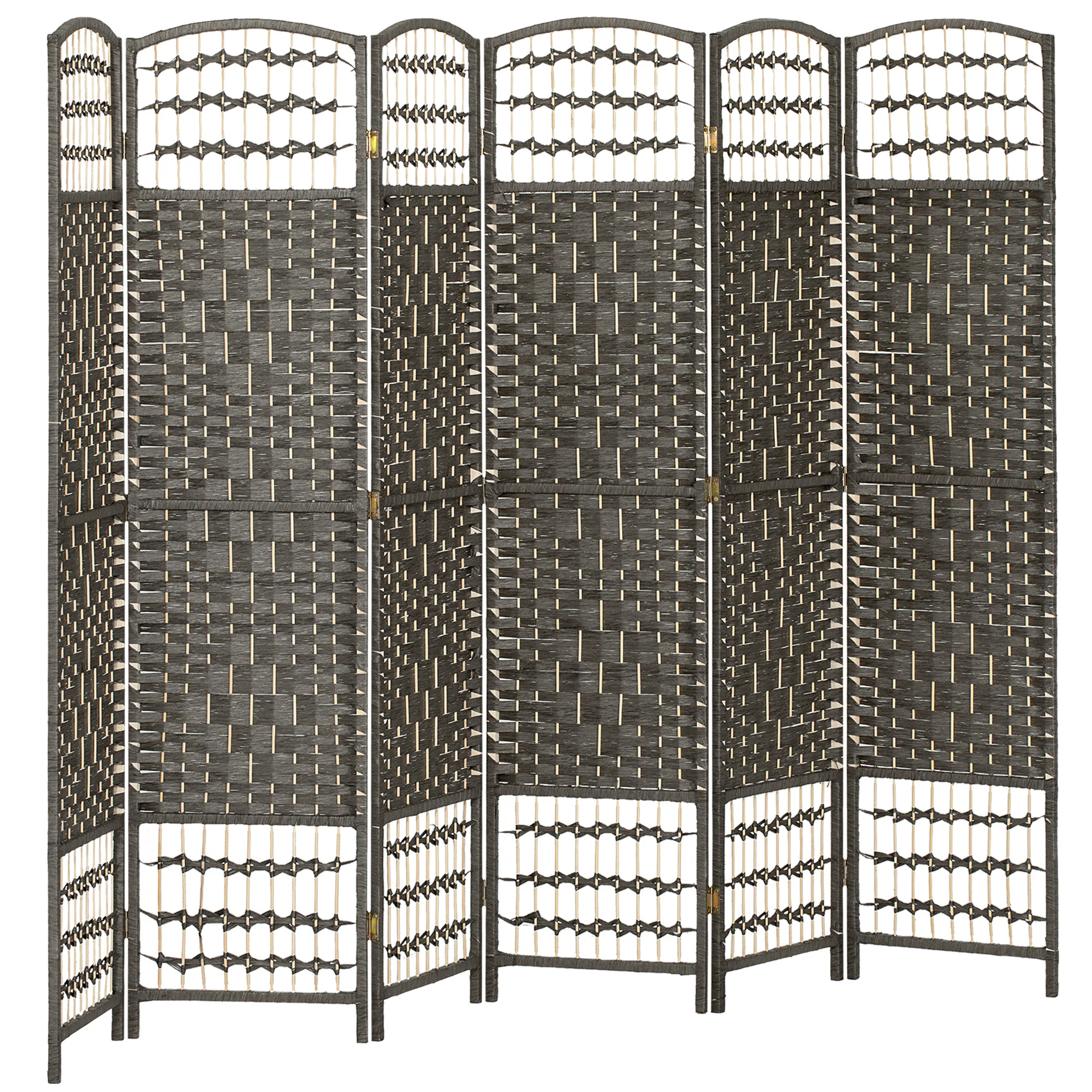 6 Panel Room Divider, Folding Privacy Screen, 5.6' Room Separator, Wave Fiber Partition Wall Divider, Dark Gray