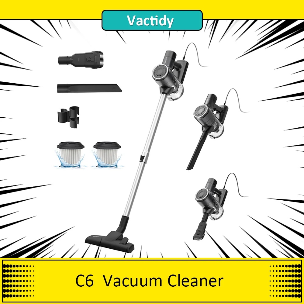 Vactidy C6 Corded Vacuum Cleaner, 18kPa Powerful Suction, 800ml Dust Box, with 7m Cable, 600W Motor, HEPA Filter,Anti-scalding