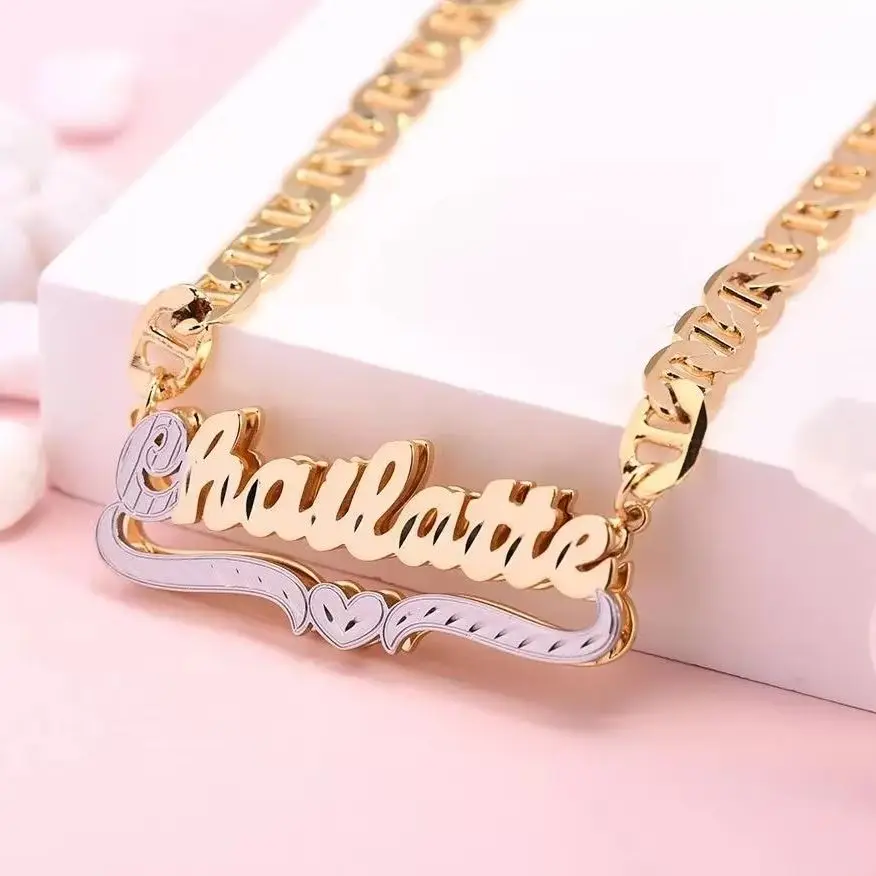 

DHQH индивидуальное имя двухцветное двухслойное 3D ожерелье с именной табличкой персонализированное ожерелье с буквами золотого и серебряного цвета Продажа от производителя