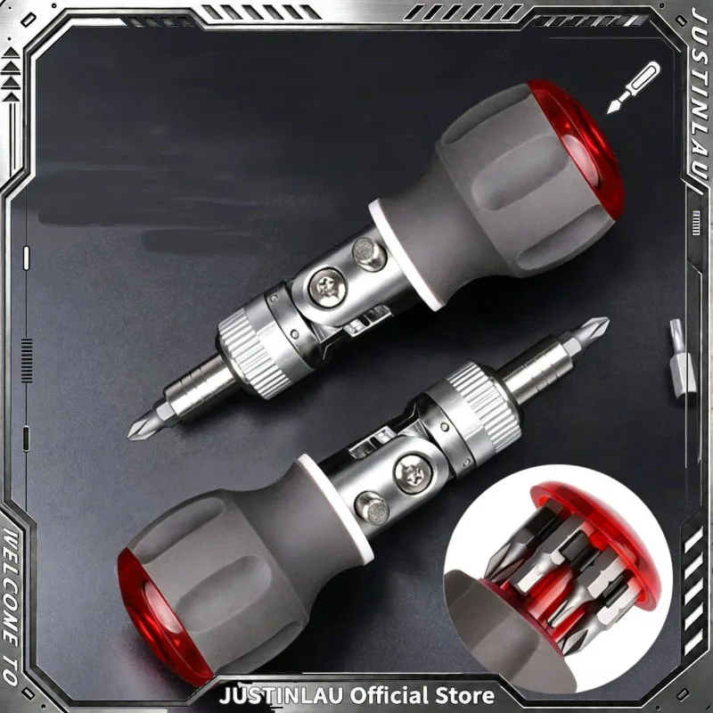 JUSTINLAU 8-in-1 Mini-Schnellratschenschraubendreher-Set 180 °   Verstellbarer Winkel, multifunktional für Hauswartungsarbeiten.