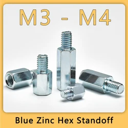 M3 M4 Blue Zinc Plated Motherborad Standoff Male Female Hex Rack Stud Spacers Zink Iron Board Hexagonal Spacing Threaded Screws