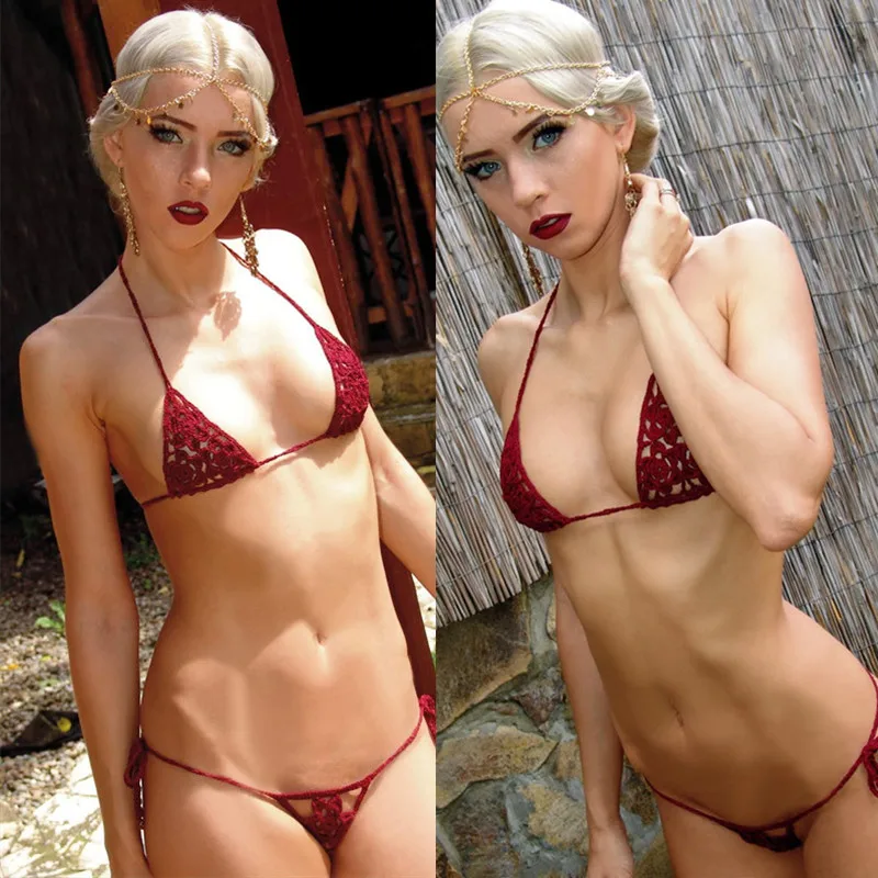 

13 Color Hand Crochet Bikini Set for Women Sexy Micro Mini Swimwear Lingerie Hot Sunbathing Sexy Women's Bikini