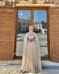 Muslim Beaded Evening Dresses With Long Sleeves Plus Size Formal Occasion Dresses For Women Vestido Longo Celebrity Dresses