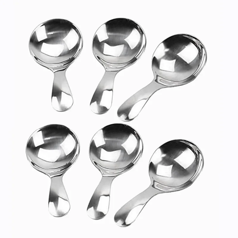 6 Pcs Stainless Steel Short Handle Spoons Mini Salt Spoons Condiments Spoon Dessert Spoon Tea Coffee Spoons Silver