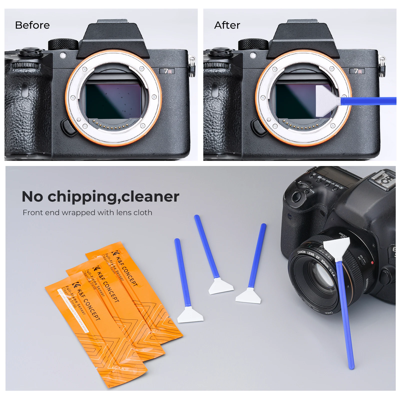 K&F Concept COMS Cleaning 24mm Full Frame Sensor Cleaning Swabs 10Pcs Packed Individually Vacuum for DSLR Digital Camera