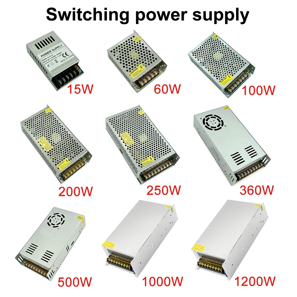 AC110/220V to DC 12V 24V switch power supply 15W-1200W SMPS low-voltage converter for LED lights closed-circuit television