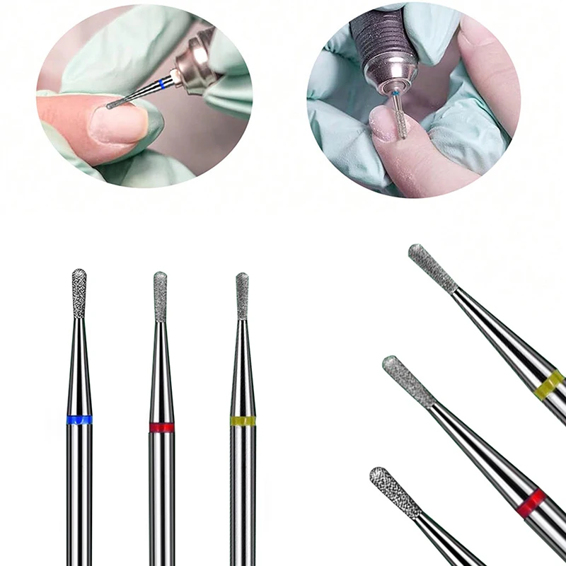 3 unids/set brocas para uñas forma de lágrima cabezal de molienda limpio corindón acero de tungsteno cutícula eléctrica detalle limpio para manicura