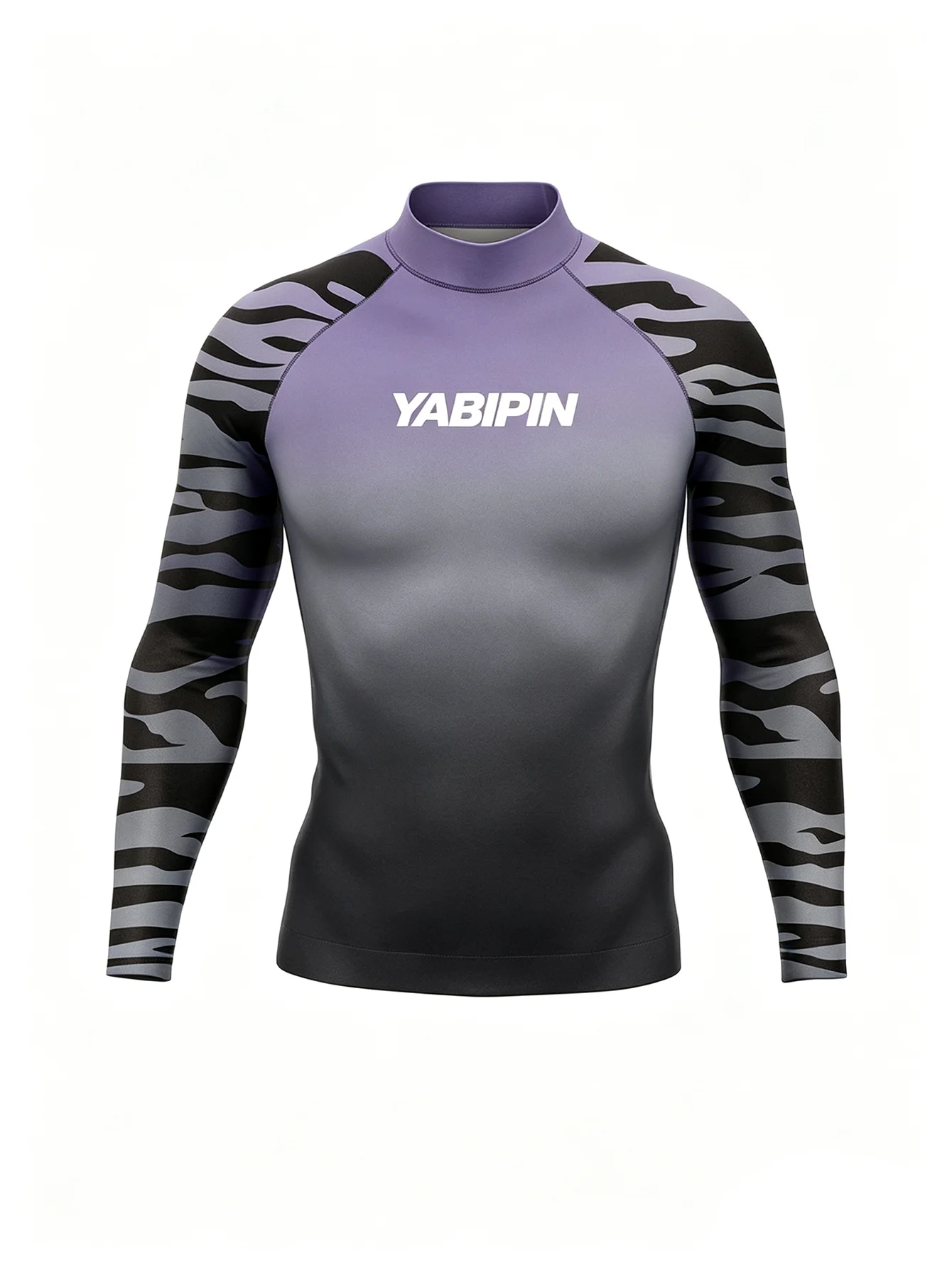 Pure Performance Men’s Rash Guard Stand Collar Long Sleeve, Snug Fit Quick Dry for Fishing Water Sports