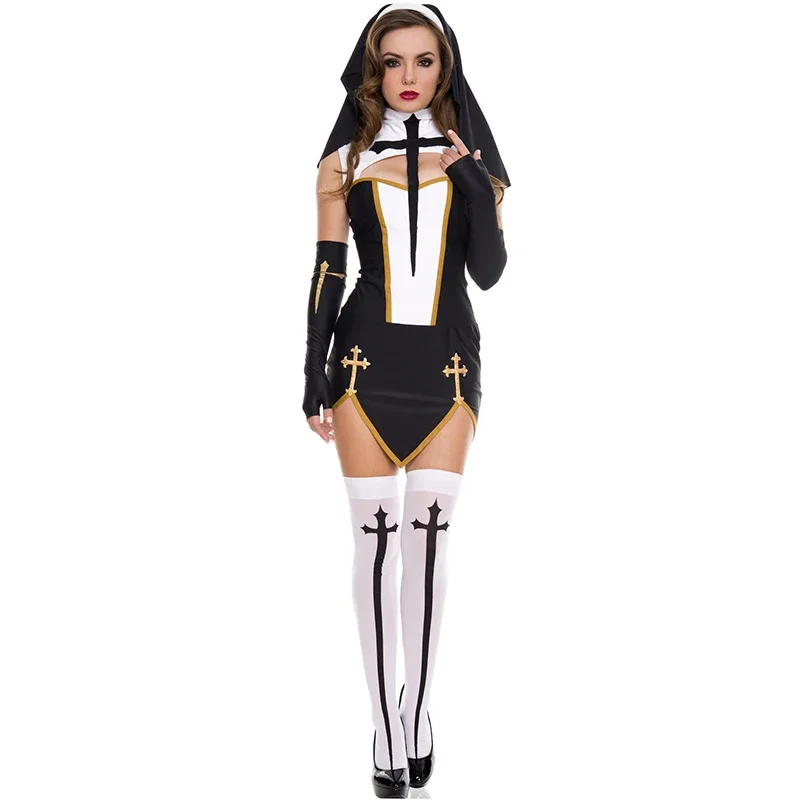 Vrouwen Sexy Non Cross Lingerie Halloween Vrouwen Nun Kostuum Priester Cross Toga Christelijke Gelovige Verkleedkostuums