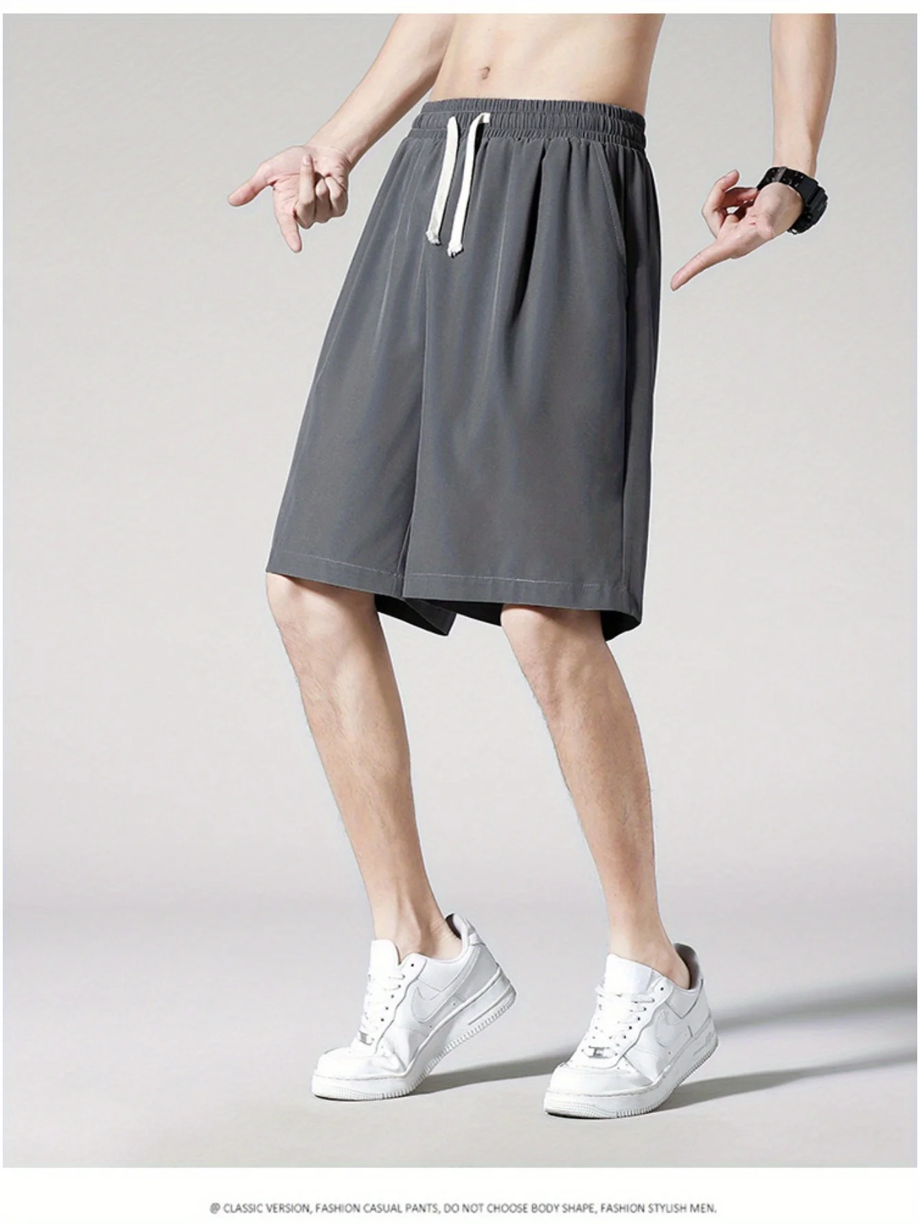 شورت رياضي قطني خفيف الوزن للرجال، شورت رياضي فضفاض مناسب للجيم، نمط رياضي، لون سادة، سراويل كاجوال، ملابس رجالية