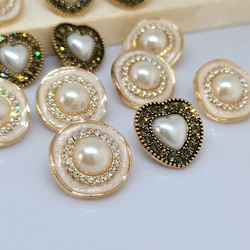 18MM Vintage Pearl Heart Buttons Of Clothing Wholesale Luxury Rhinestone Decor Button For Women Dress Sewing Notions Apparel DIY