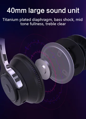 Imagen 2 del producto Auriculares NEWMSNR con luz colorida y graves pesados para jugadores, auriculares Bluetooth, auriculares inalámbricos con reducción de ruido montados en la cabeza para iPhone