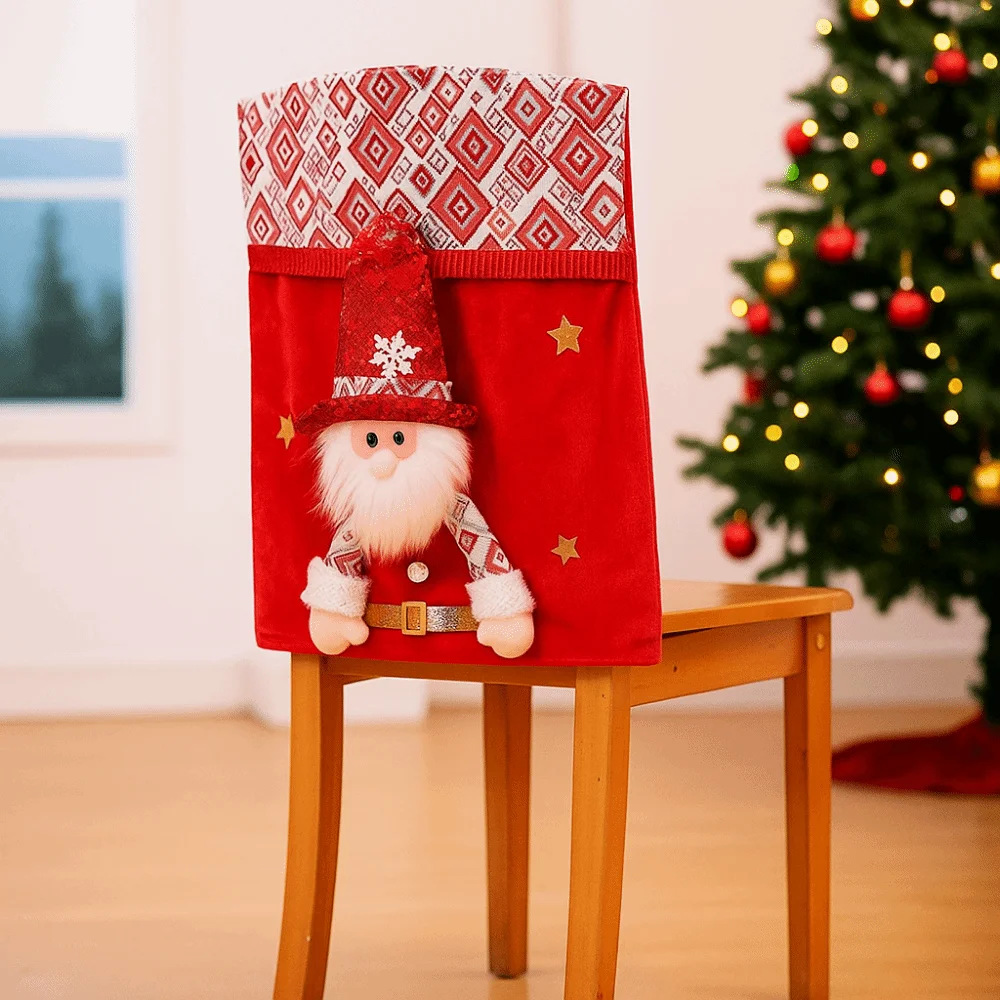 

Cartoon Christmas Chair Cover Snowman Soft Christmas Table Decor Decorative Removable Xmas Dinner Chair Seat Cover