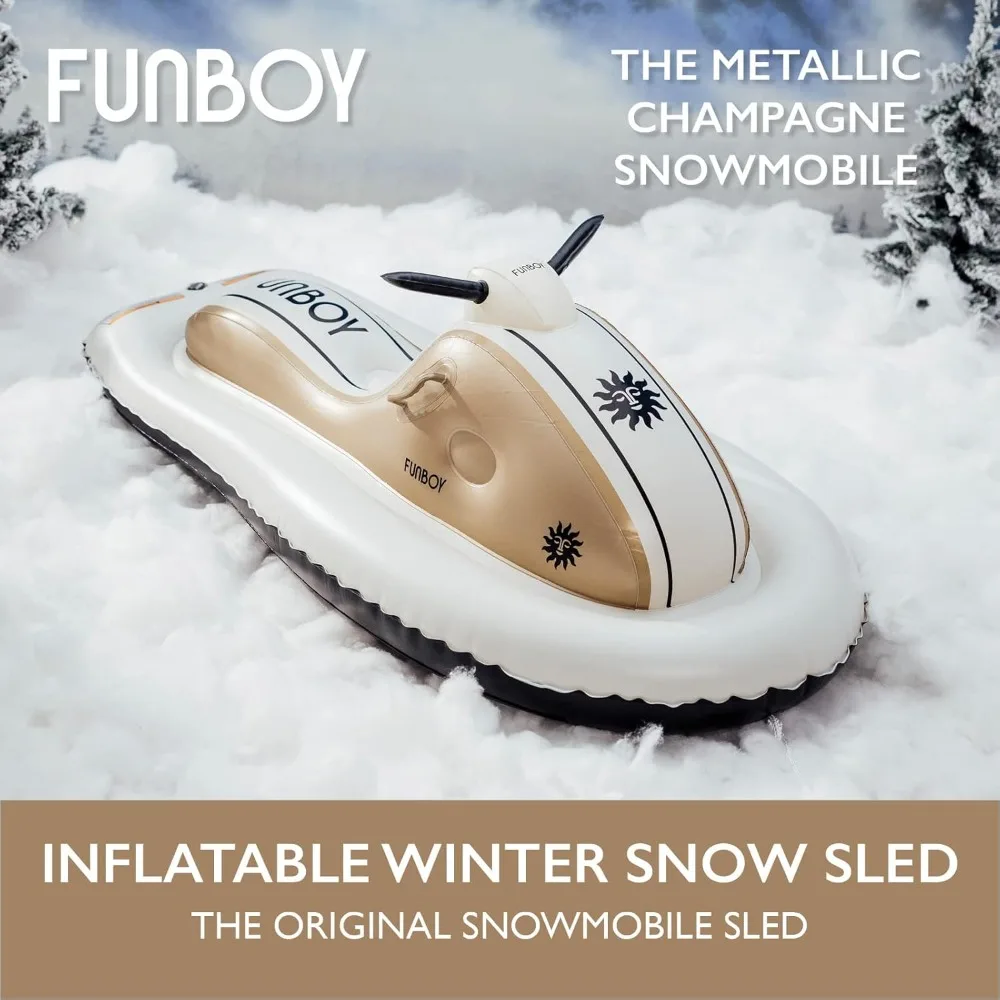 Winter Fun Inflatable Snowmobile Snow Sledge for Adult Snow Champagne Single Sled Skiing Snowboarding Sports Entertainment