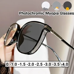 Trendy Photochromic Women Myopia Glasses Men Ultra Light Large Frame Near Sight Glasses Anti Blue Light Color Changing Eyewear