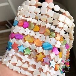 Natural Freshwater Shell Bead Mother of Pearls Heart Star Round Flat Loose Beads for Jewelry Making DIY Gift Bracelets Necklace