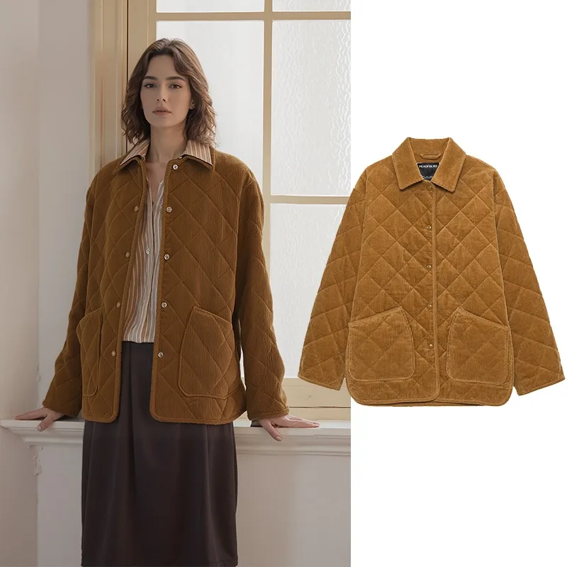 

Elegant Women's Jackets Y2K Vintage Top Lady Woman Classic Corduroy Cotton Long Sleeve Coats Casual Bomber Jacket Black