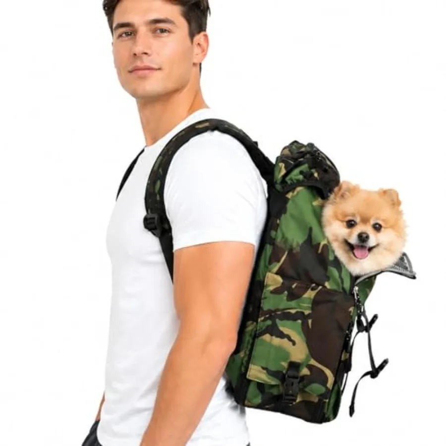 Cat Dog Backpack Carrier for Hiking Travel Portable Pet Daypack for Dog Cat Below 7kg/15.5lbs -Camouflage Olive