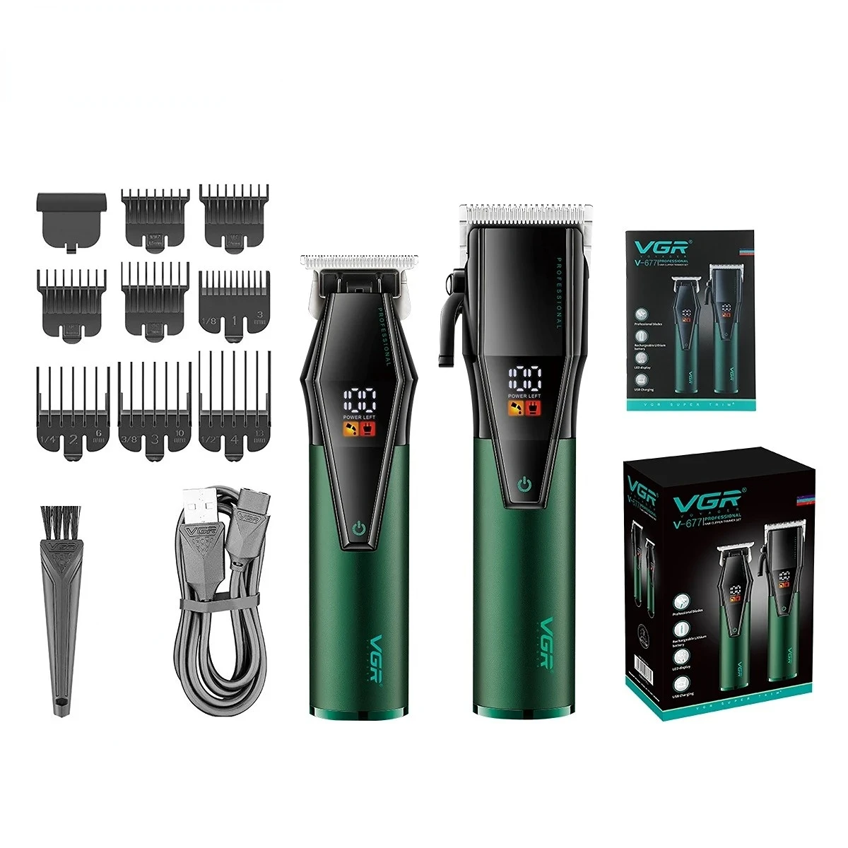 VGR Haartrimmer Professioneel Tondeuse Barbier Verstelbaar Haarknipmachine Elektrisch Haartrimmer LED-scherm Trimmer voor mannen V-677