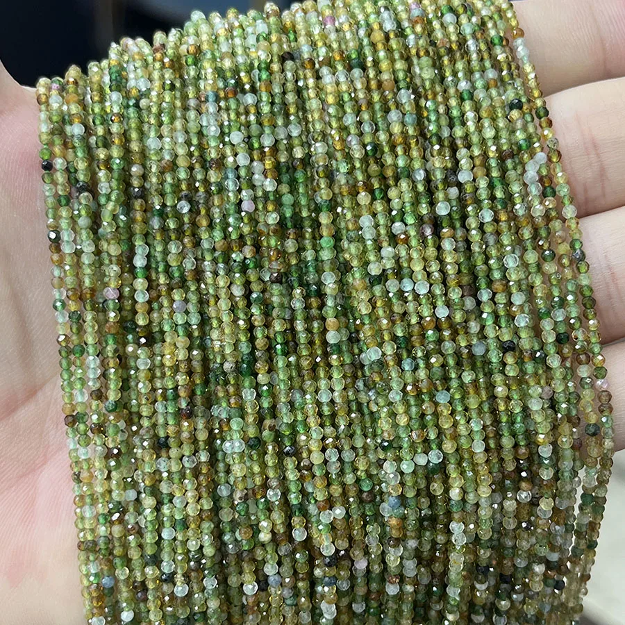

Natural Yellow Green Tourmaline Round Bead Section Faceted Shape for Jewelry Making DIY Necklace Bracelet Accessory15'' 2mm