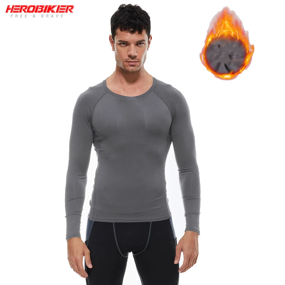 

HEROBIKER Fleece Lined Thermal Underwear Men Top Motorcycle Winter Warm Lingerie Base Layers Moto Skiing Tight Long Sleeve Shirt