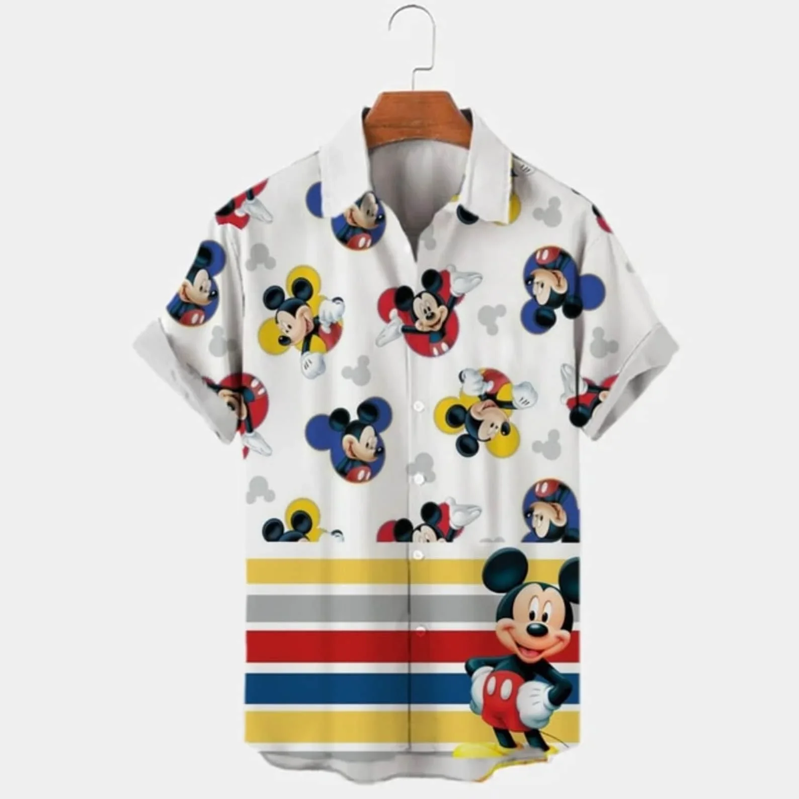 Camisa hawaiana de personajes de Disney para hombre, camisa de manga corta con botones Retro, Mickey y Friends, Verano