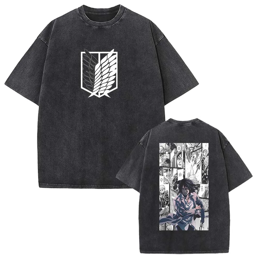 Hot Anime Attack On Titan Eren Jaeger Printed Tshirt Men Women Manga T-shirts Washed Cotton T Shirt Harajuku Male Vintage Tops