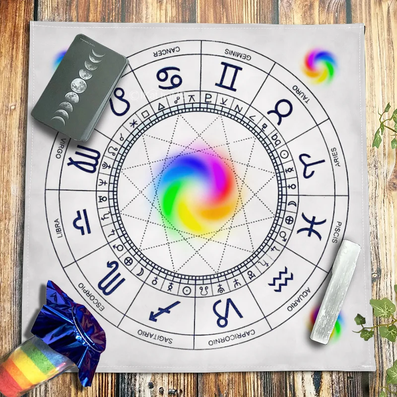 Spiritual Rune Velvet Tarot Tablecloth 12 Constellations Altar Cloth Planetary Compass Magic Array Witchcraft Oracle Card Pads