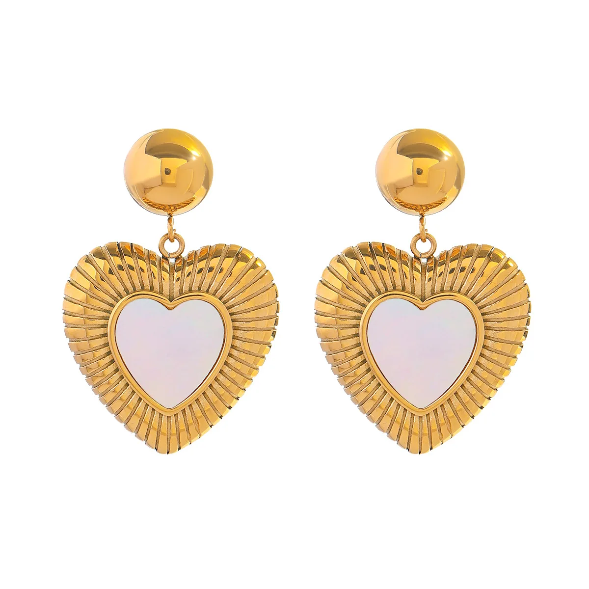 

Stainless Steel Heart-shaped Stud Earrings Set with Natural Seawater Shells