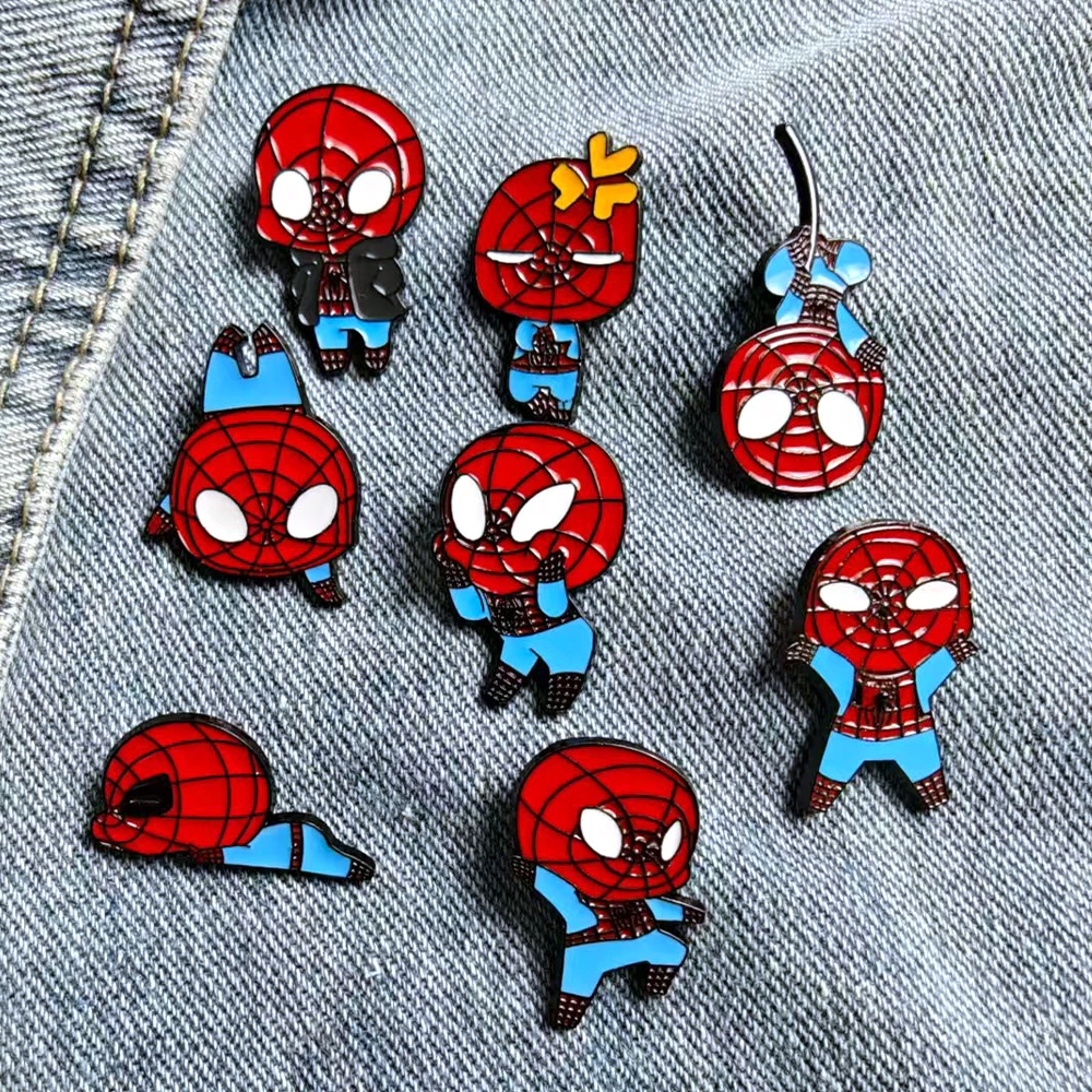 

1/8 шт., милый мультфильм, творческая личность, брошь из цинкового сплава «Человек-паук», металлический значок с персонажами кино и телевидения, эмалированный значок