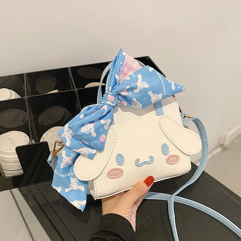 Sanrio Kuromi My Melody Diy tas buatan tangan kartun Cinnamoroll ritsleting tas bahu PU jahitan tangan mainan anak-anak hadiah lucu