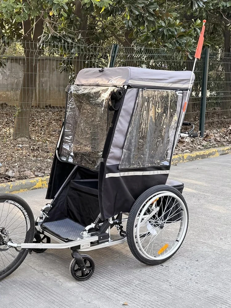 AliExpress NONE Foldable Adult Bike Trailer, 165-220lbs Capacity, Bicycle Trailer w/Weather Protection Cover, Front Rotating Wheel, Safety