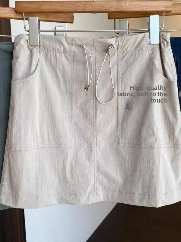 Elegant Folded Short Workwear Skirt with Drawstring Waist A-Line Half-length Women's Summer 2026 New Style Bodycon Skirt